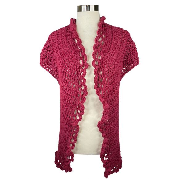 Handmade Burgundy Crocheted Cardigan - One Size - Picture 1 of 4
